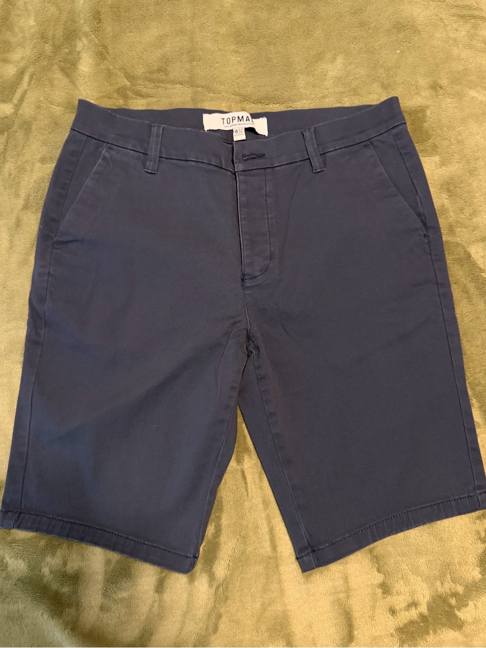 Topman Navy Flat Front Chino Stretch Shorts 32